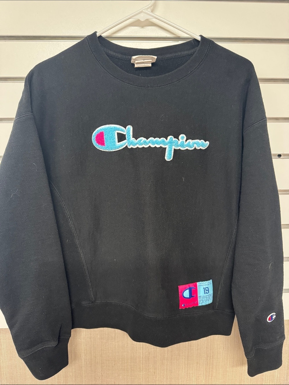 Vintage Champion Reverse Weave Black  Sweatshirt Terry Logo Women's Size M